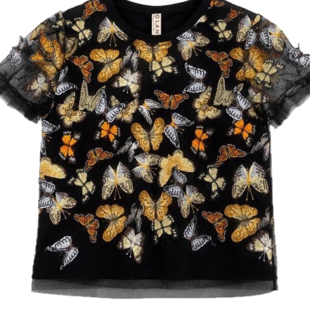 Anthropologie Dolan Left Coast 3D Butterfly Tee Appliqué Whimsy Cottagecore M - Picture 5 of 5